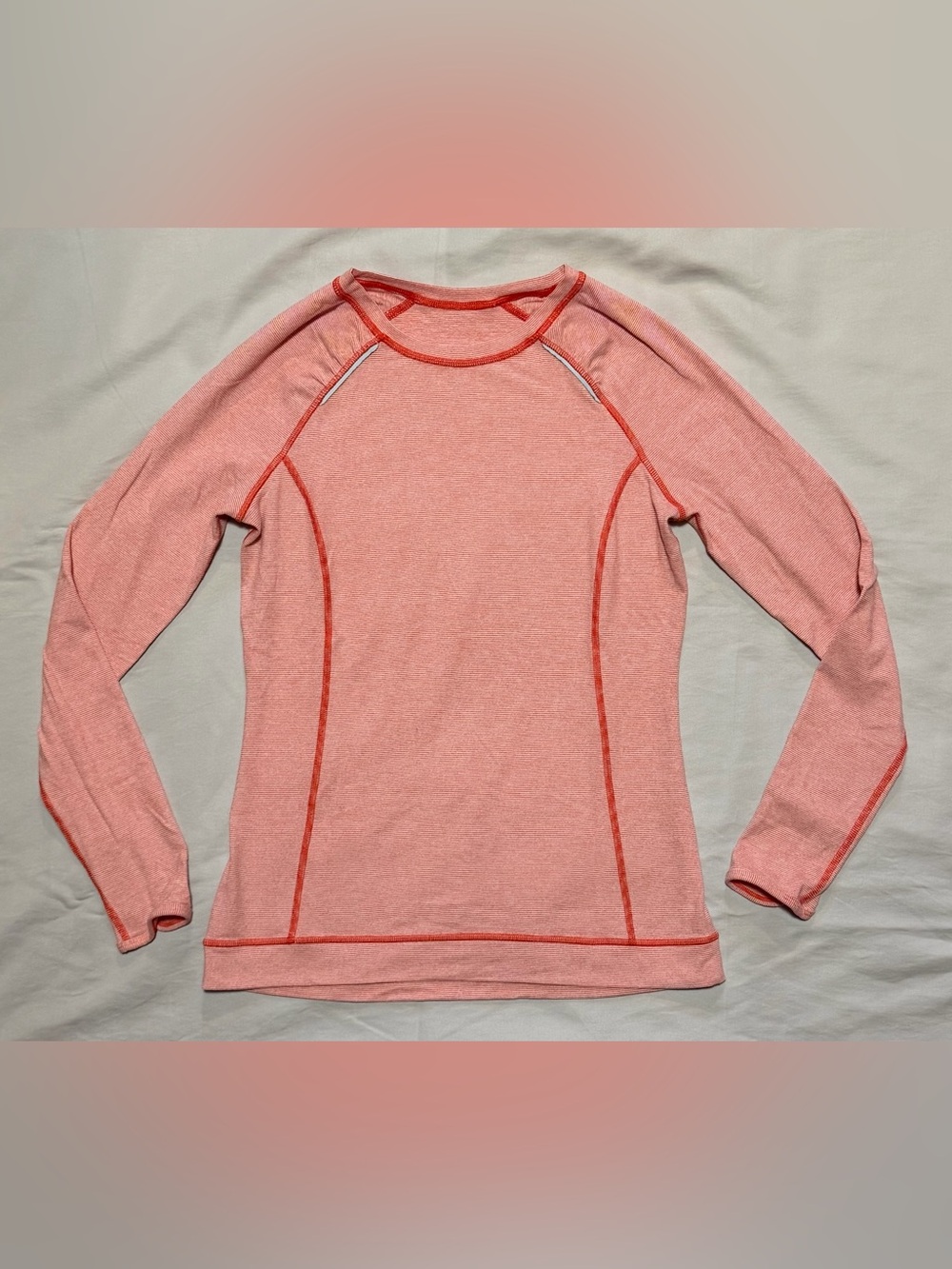 Lucy‎ Long Sleeve Orange Striped Top with Contrast Stitching Small